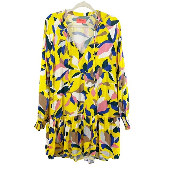Maaji Yellow Printed Long Sleeve Dress Cover Up Swim - Size Small - Picture 1 of 8